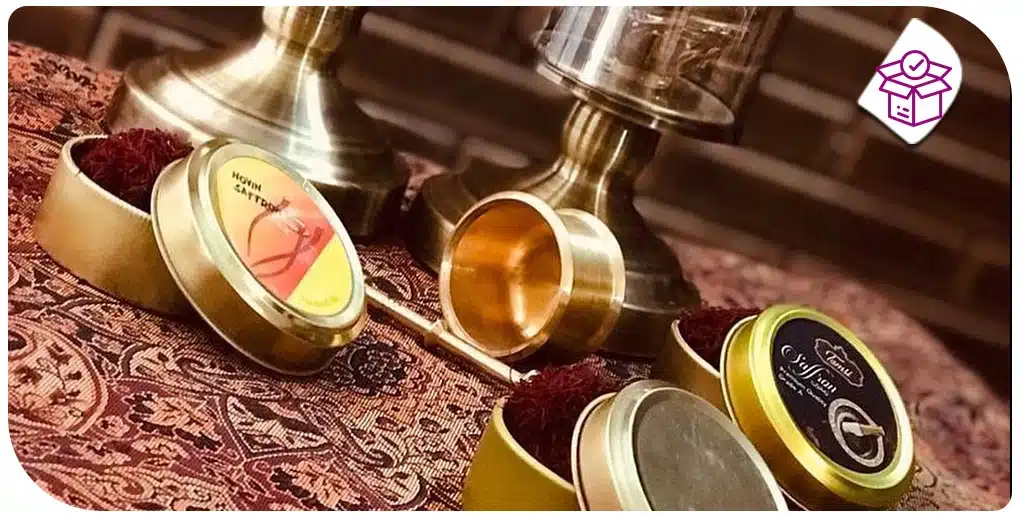 -انواع-ملزومات-بسته-بندی-زعفران،پاکت-زعفران-و-پتکت-هل-،-قوطی-طلایی-فلزی